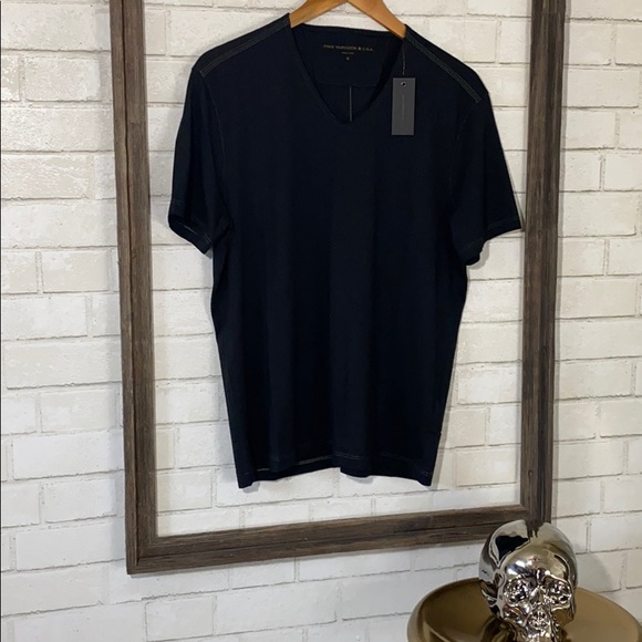 John Varvatos Short Sleeve V Neck T-Shirt Black - Picture 4 of 12